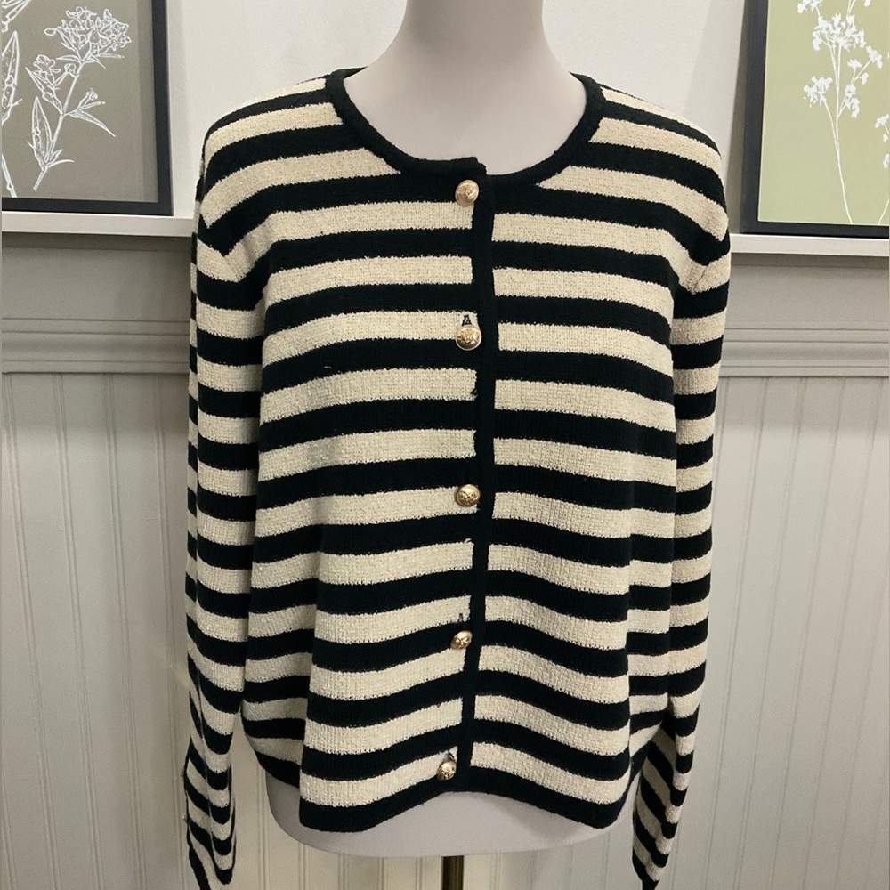 ✨ KUT from the Kloth Black & Beige Stripe Cardigan – XL ✨